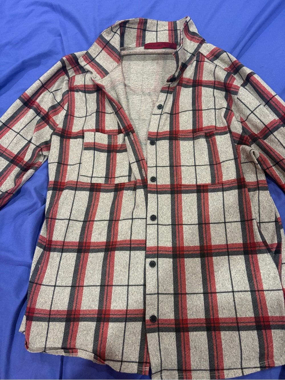 Scarlett Beige and Red Plaid Lightweight Shirt Jacket